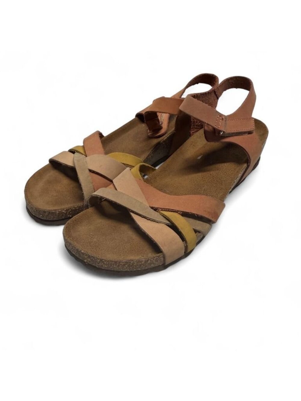 Bio Gold Italian Leather Buckle Sandals Women's 9 Summer Boho Lagenlook Indie